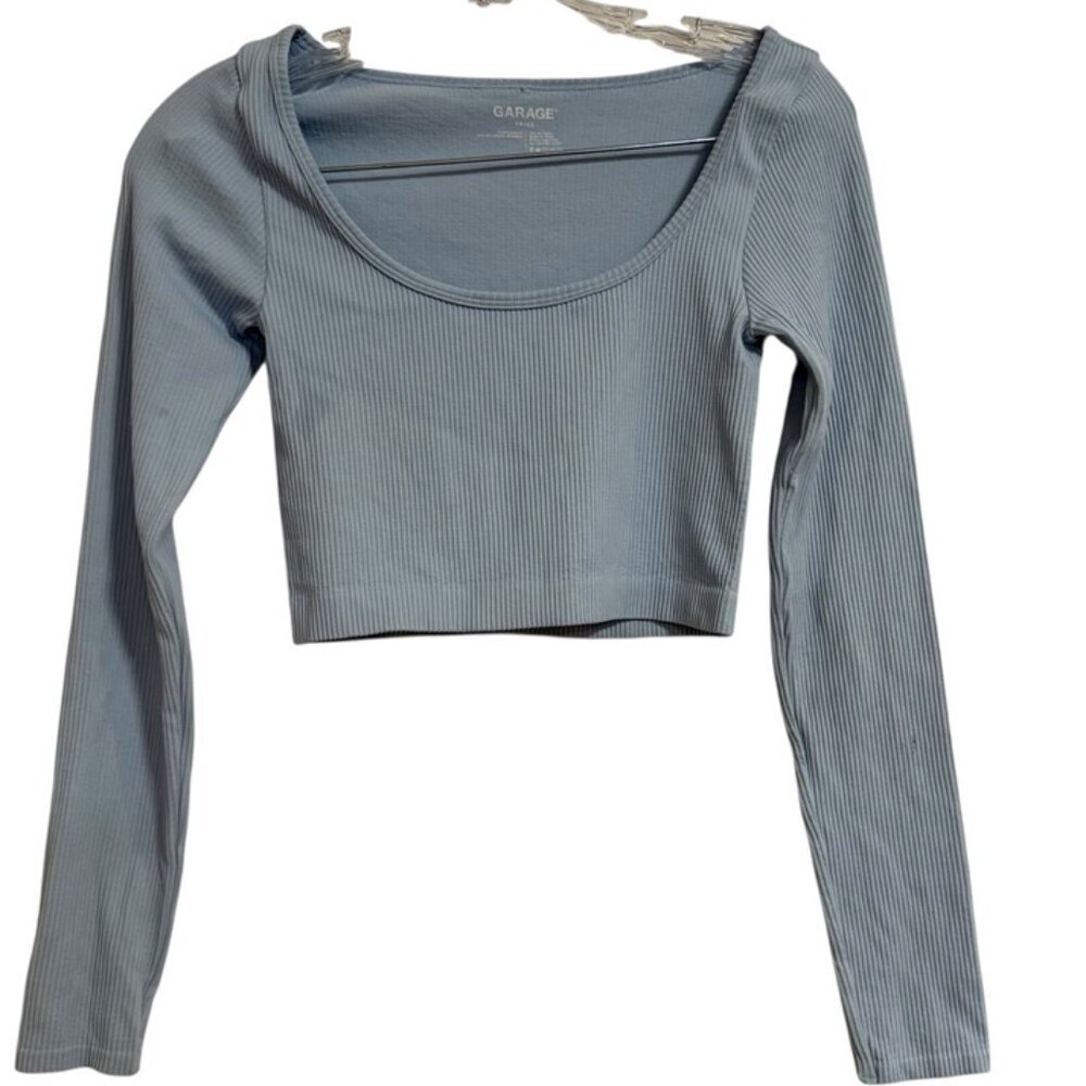 Garage Long Sleeve Baby Blue Cropped Top SZ XS‎ Workout Stretchy Ribbed